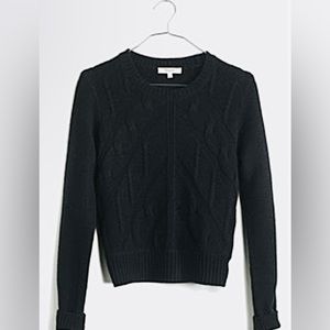 Madewell • Chevron Cropped Sweater black merino wool cable knit pullover